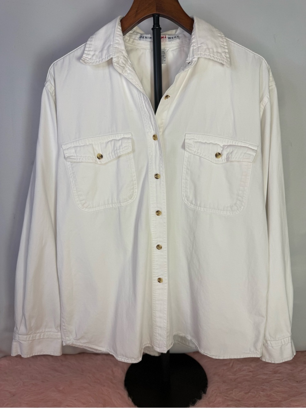 Kikomo Denim Wear - Vintage 100% Cotton White Men's Button-Front Shirt - Size M
